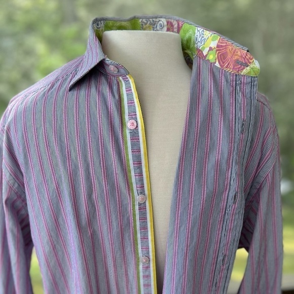 Robert Graham Long Sleeve Button Down Shirt Large Multicolor Pink Blue Floral - Picture 3 of 13
